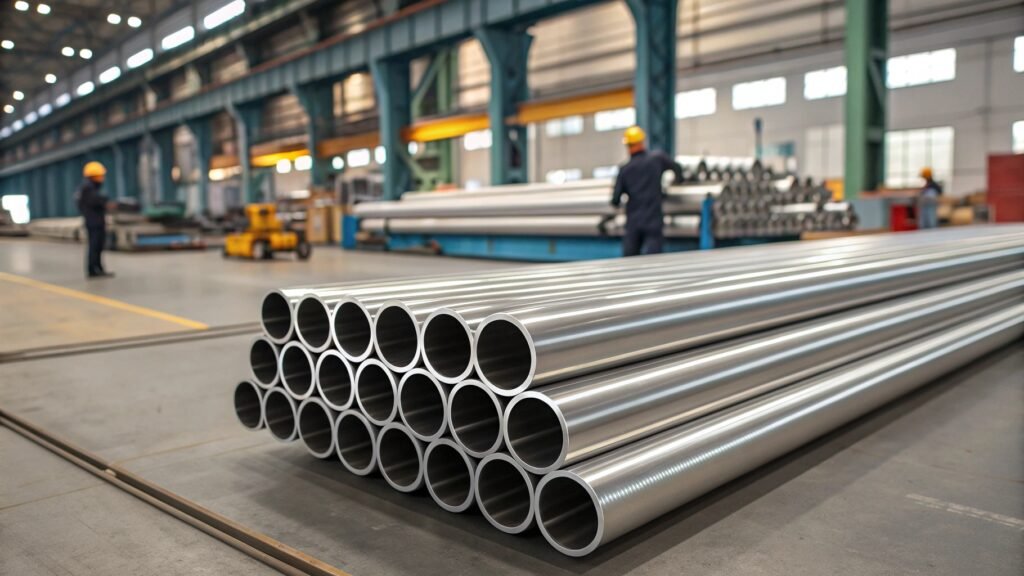 An infographic with three large icons: a feather on a weight (Strength-to-Weight), a shield (Corrosion Resistance), and a twisting shape (Design Flexibility).